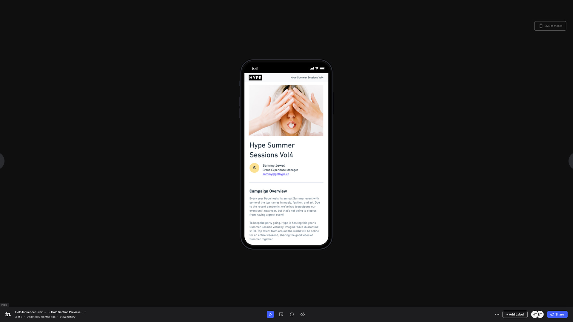 mobile-first prototype of influencer view