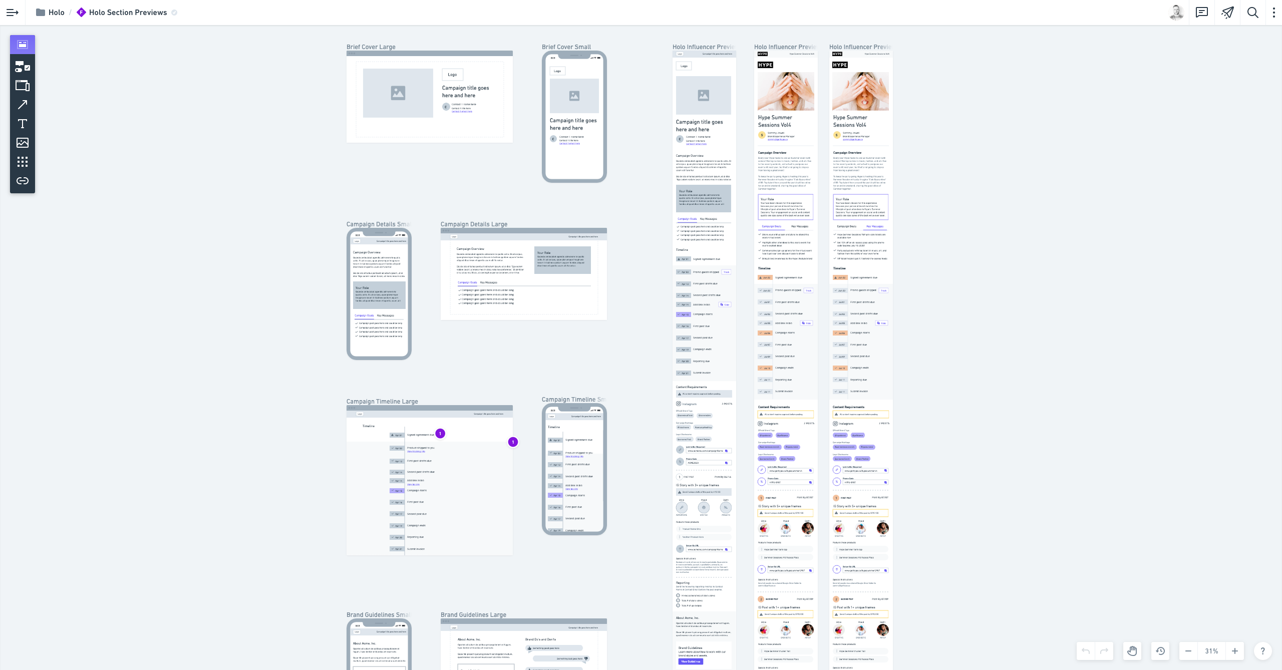 wireframe screens of the influencer mobile views
